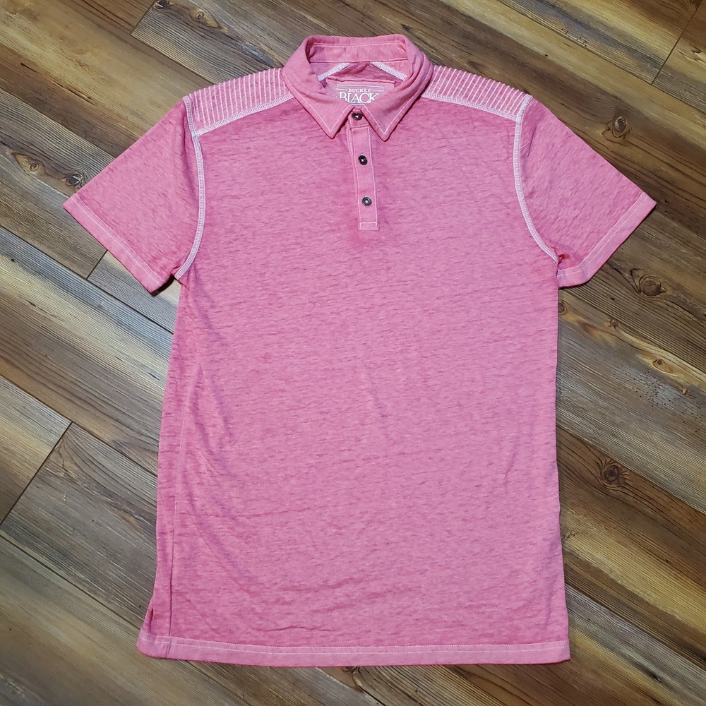 Buckle Black Mens Medium Pink Burnout Short Sleeve Polo Shirt BB9165 BKE